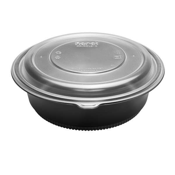 Black Karat 48 oz PP Round Microwaveable Container with matching lid