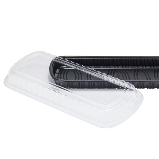 [100 ct] Full Slab Black PP Plastic Rib Container with Clear OPS lid ...