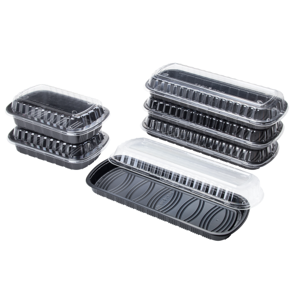 Karat Full Slab Black PP Plastic Rib Container with Clear OPS lid - 100 pcs