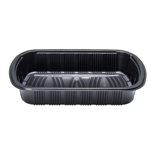 [100 ct] Half Slab Black PP Plastic Rib Container with Clear OPS lid ...