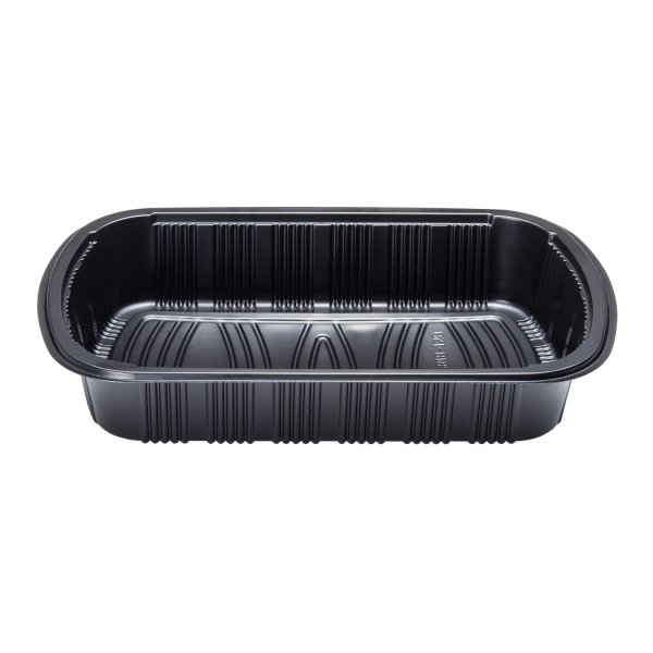 Full Rib Container Karat Half Slab Black PP Plastic Rib Container with Clear OPS lid - 10