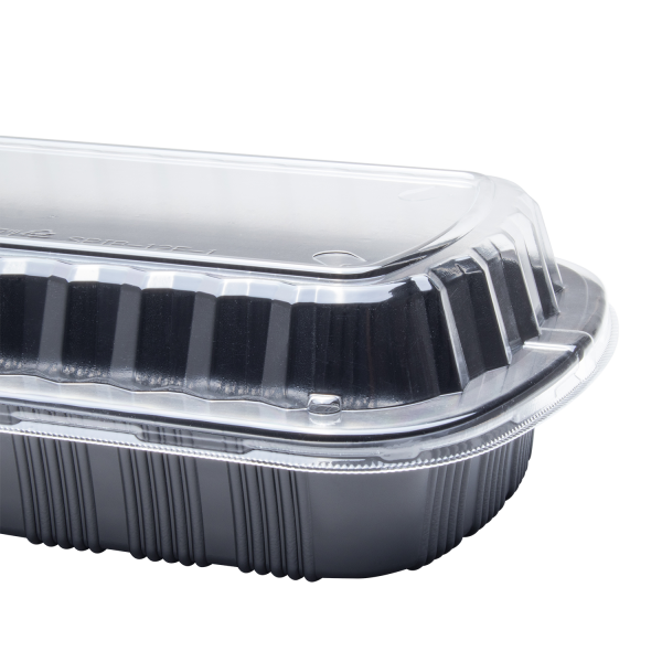 Full Rib Container Karat Half Slab Black PP Plastic Rib Container with Clear OPS lid - 10