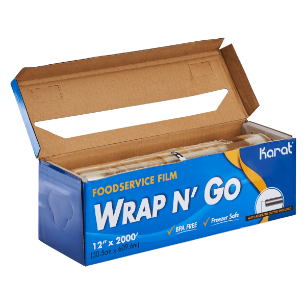 Karat 12" x 2000' WRAP N'GO Foodservice Film with Serrated Cutter open