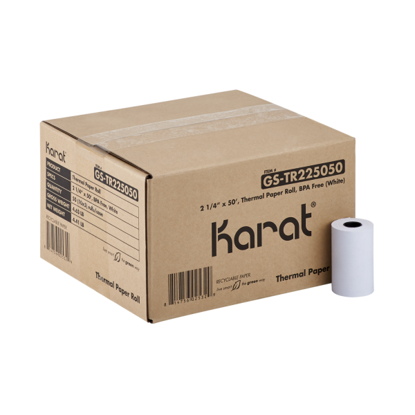 White Karat 2 1/4" x 50' Thermal Paper Rolls packaging