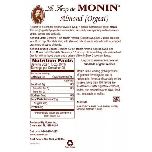 Monin Almond (Orgeat) Syrup - Bottle (750mL)