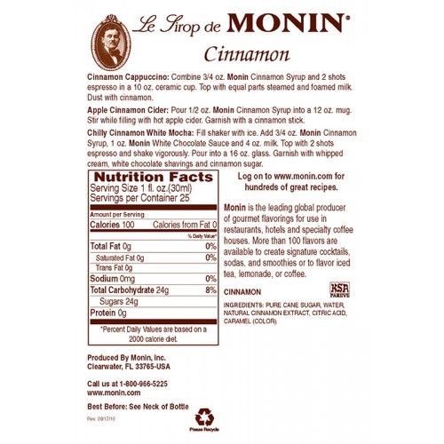 Monin Cinnamon Syrup - Bottle (750mL)