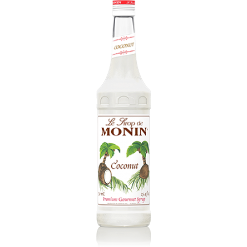 Monin Coconut Syrup in clear 750 mL bottle