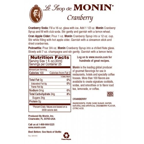 Monin Cranberry Syrup - Bottle (750mL)