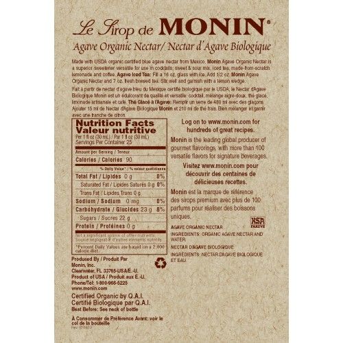 Monin Agave Nectar Organic Sweetener Syrup - Bottle (750mL)