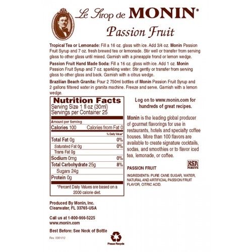 Monin Passion Fruit Syrup - Bottle (750mL)