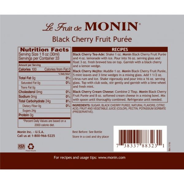Monin Black Cherry Fruit Puree - Bottle (1L)