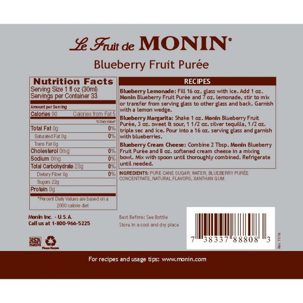 Monin Blueberry Fruit Puree - Bottle (1L)
