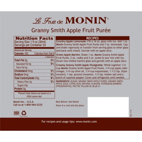 Monin Granny Smith Apple Fruit Puree - Bottle (1L)