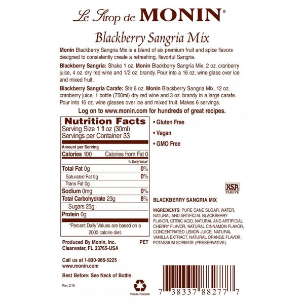 Monin Blackberry Sangria Mix Syrup - Bottle (1L)