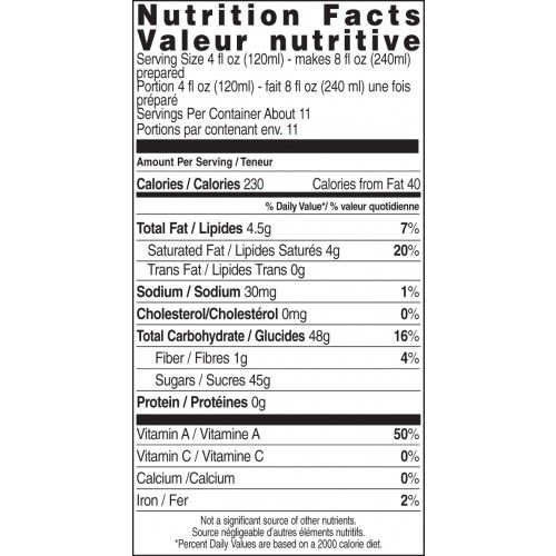 Monin Pina Colada Smoothie Mix nutrition facts label