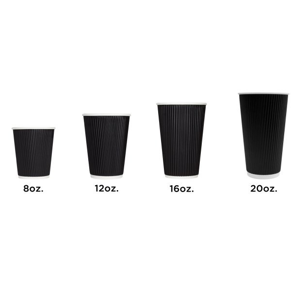 Black Karat 12oz Ripple Paper Hot Cups in multiple sizes