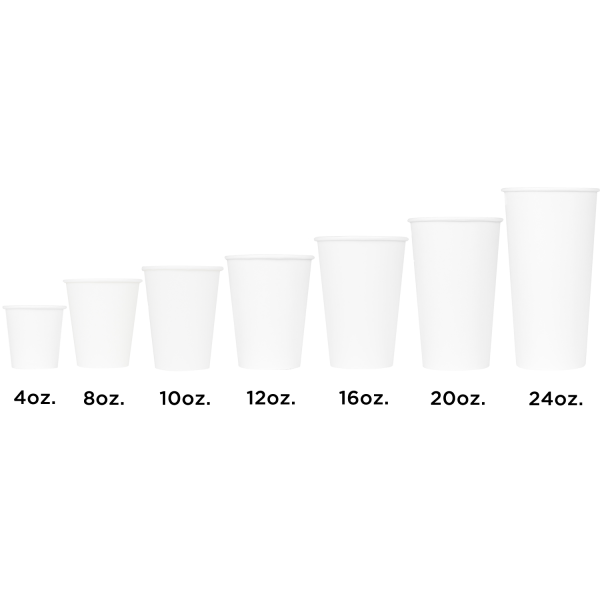 White Karat Paper Hot Cups with multiple sizes