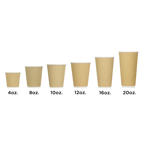 Kraft Karat Ripple Paper Hot Cups in multiple sizes