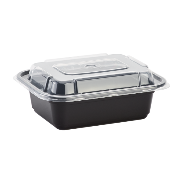 Karat IM-FC1012B 12 oz. PP Injection Molding Microwaveable Food Containers with Clear Lids, Rectangular - Black (Case of 150)