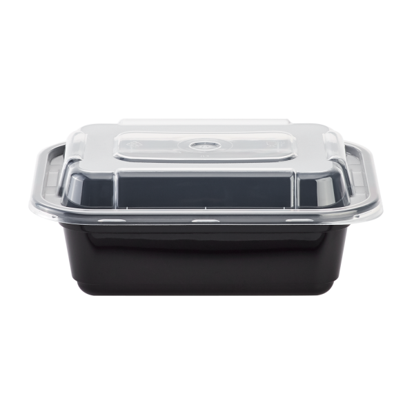 Black and Clear Karat 12 oz PP Plastic Microwavable Rectangular Food Container & Lid