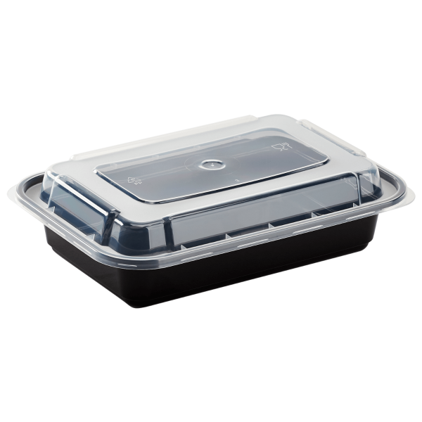 Karat 16 oz PP Injection Molded Microwaveable Rectangular Black Food Containers with lids
