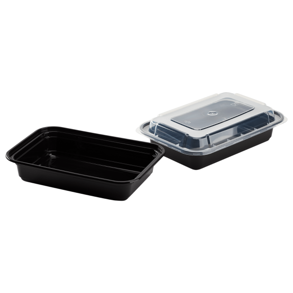 Karat 16 oz PP Injection Molded Microwaveable Rectangular Black Food Containers with lids