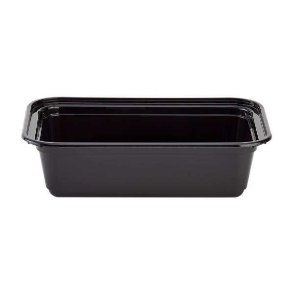 Leyso TO-B Set of 200 Black Base 2 compartment Microwavable Food Containers  with Lids (24 Oz)