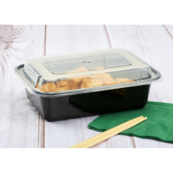 Karat 32 oz PP Plastic Microwavable Round Food Containers & Lids, Black - 150 Sets