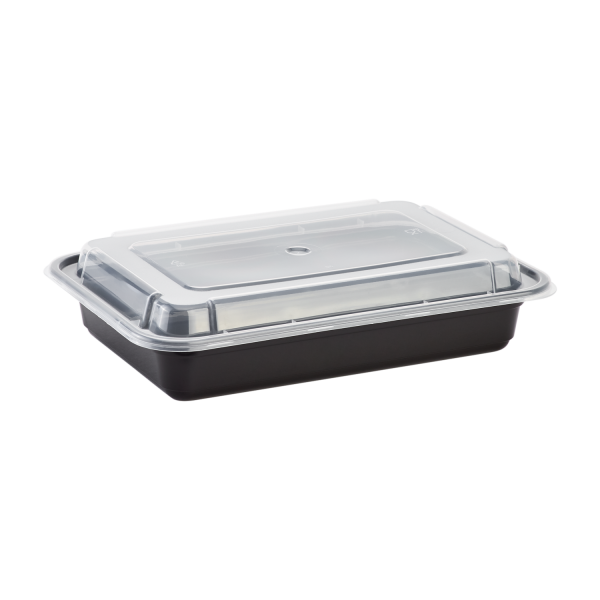 Black and Clear Karat 28 oz PP Plastic Microwavable Rectangular Food Containers & Lids