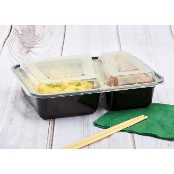 30 oz Double Compartment Plastic Disposable Food Containers (50 Pack)