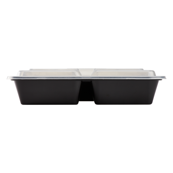 3 Compartment 33 oz. Rectangular Black Containers and Lids, Case of 15 –  CiboWares
