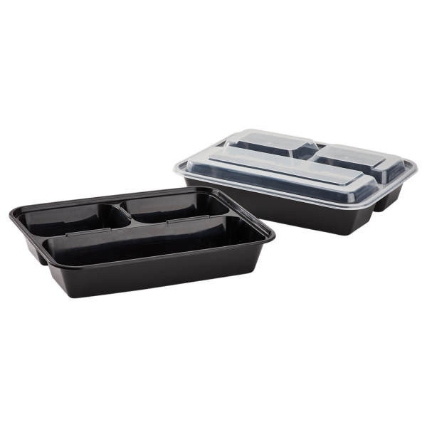 3 Compartment Takeout Containers - Wholesale Jumbo Black Boxes