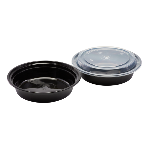 Karat 24 oz PP Plastic Microwavable Round Food Containers & Lids, Black