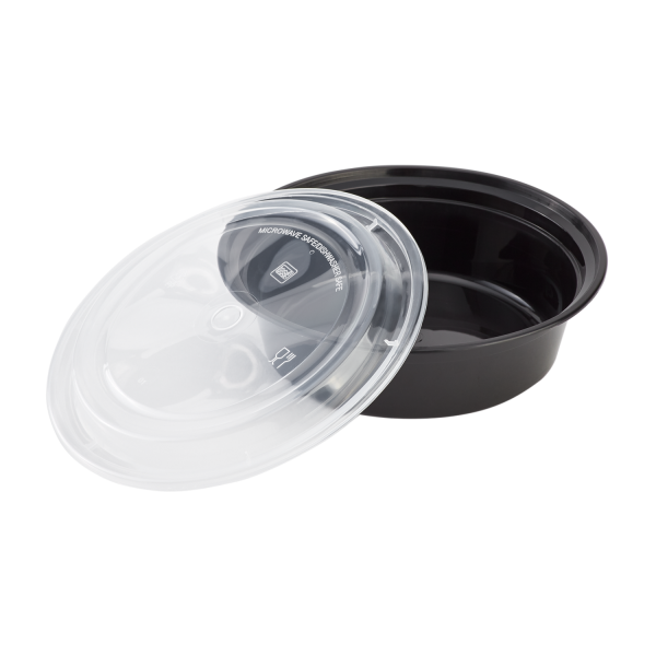 Yocup 16 oz Black Microwavable Plastic Bowl With Clear Lid Combo - 1 case  (300 set)