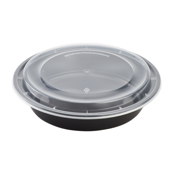 Karat IM-FC1028B 28 oz. PP Injection Molding Microwaveable Food Containers with Clear Lids, Rectangular - Black (Case of 150)