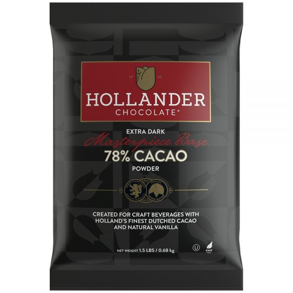 Hollander Masterpiece Base 78% Cacao Extra Dark Cocoa Powder in black 1.5lb bag