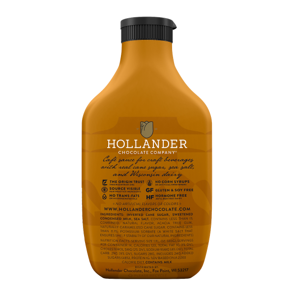 Hollander Classic Koffiebar Caramel Sauce Ingredient list on bottle