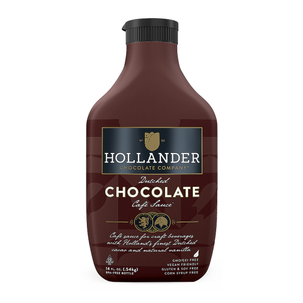 Hollander Sweet Ground Dutched Chocolate Sauce in brown 14 fl oz bottle