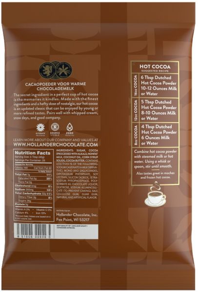 Hollander Premium Dutched Hot Cocoa nutrition facts and directions