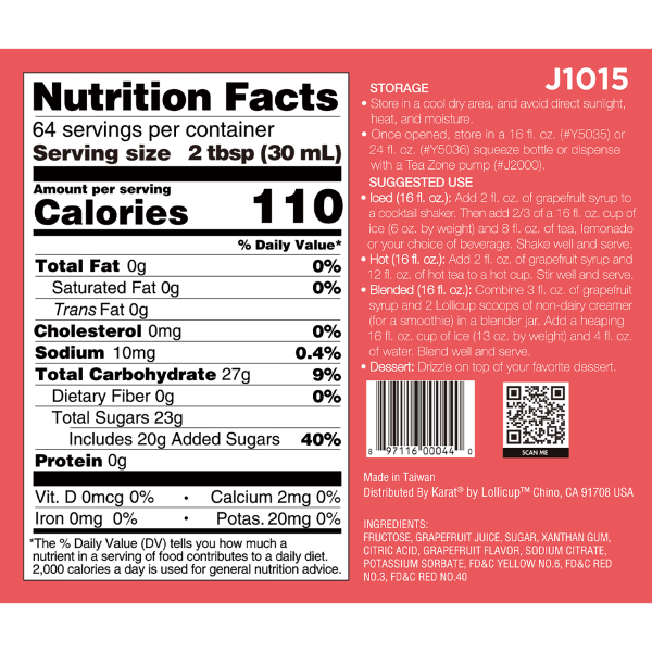 Tea Zone Grapefruit Syrup Bottle (64oz)