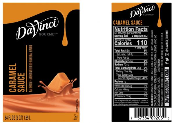 Caramel sauce label and nutrition facts