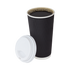 black Karat 20oz Ripple Paper Hot Cup filled with coffee next to white dome sipper lid