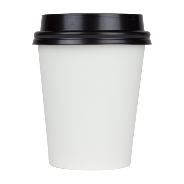 White Karat 6oz Paper Hot Cups with black sipper lid