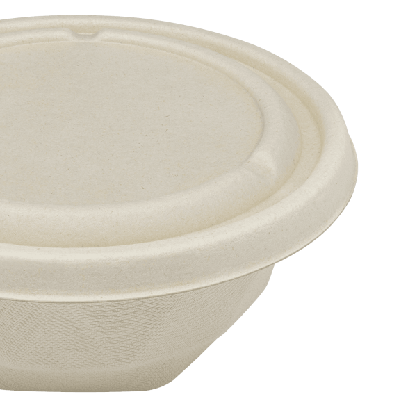 Round Bagasse Bowl Lid, Molded Fiber, Fits 16-24oz.