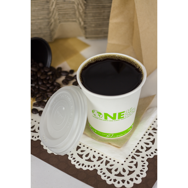 Generic Print Karat Earth 10oz Eco-Friendly Paper Hot Cups (90mm) with matching lid and coffee