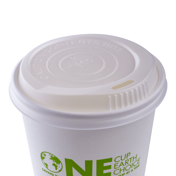 Karat Earth 10-20oz Compostable Sipper Dome Lids on matching cup