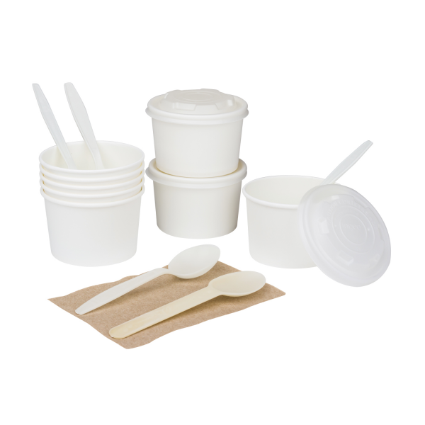 Karat Earth 8oz Eco-Friendly Paper Food Containers (90.8mm), White - 1,000 pcs