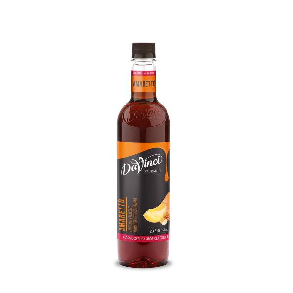 Amaretto syrup 750mL clear bottle with twist off resealable lid