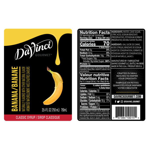 Banana Syrup labels and nutrition facts