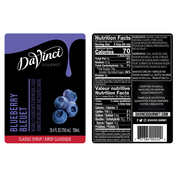 Blueberry syrup labels and nutrition facts